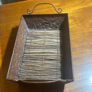 Vintage Unique Metal Serving Tray with Bamboo Stick Bottom